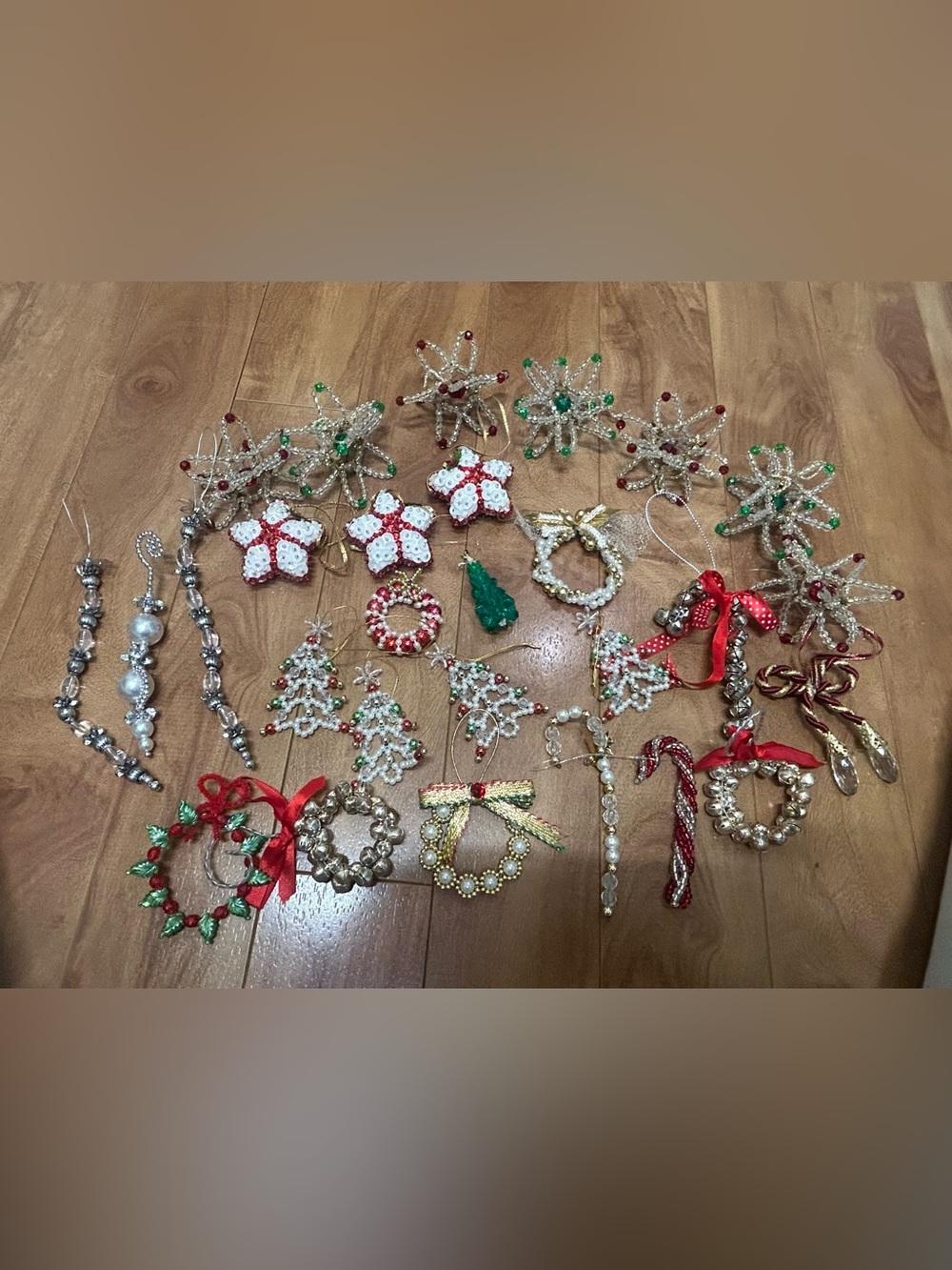 Vintage 1970s Handmade Beaded Christmas Ornaments Lot of 27